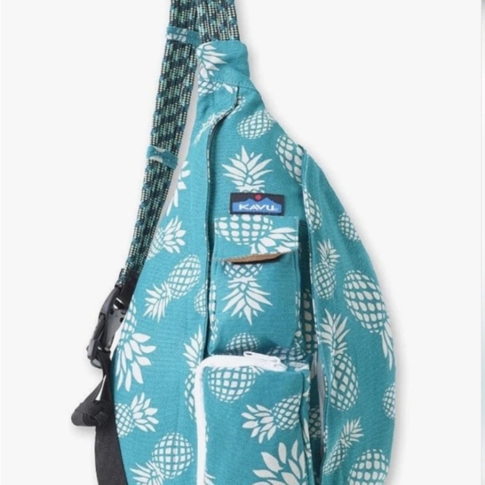 KAVU Teal Pineapple Original Rope Bag Sling Pack with Adjustable Rope Strap EUC